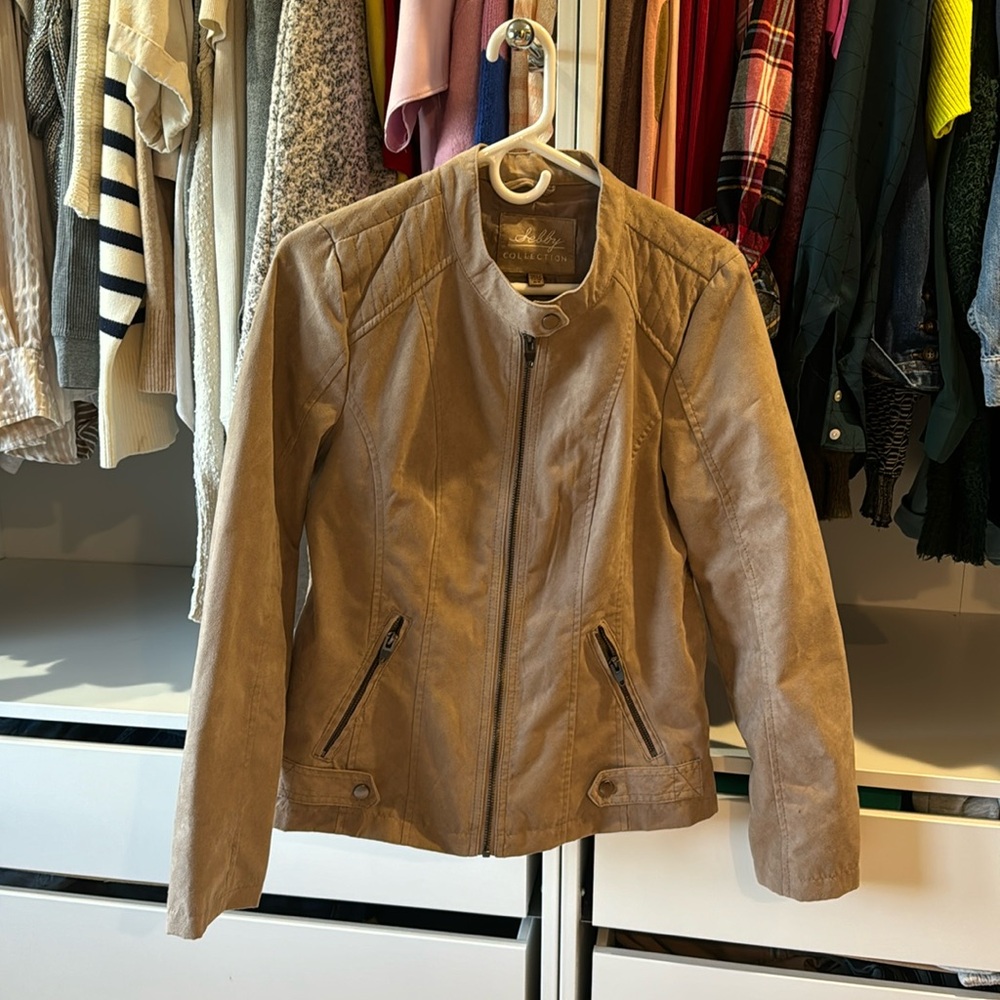 Sebby Collection Faux Suede Jacket in Tan